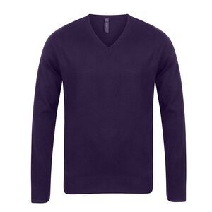 Henbury Mens Cotton Acrylic V Neck Sweatshirt / Purple